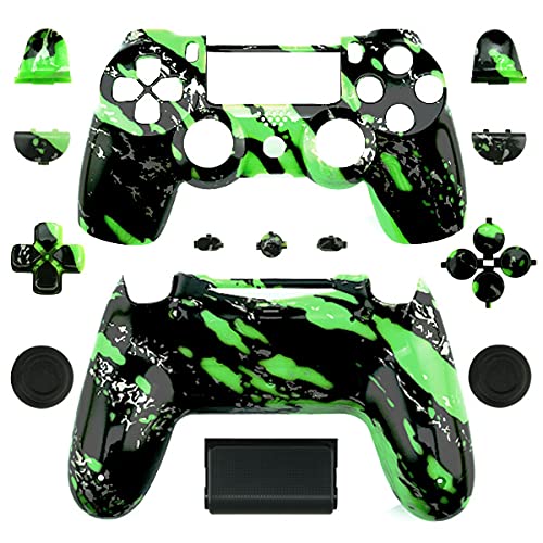 WPS Hydro Dipped Controller Case Collection Full Housing Shell + Full Buttons for PS4 Playstation Slim Pro (JDM-040) Controller (Green Splatter)