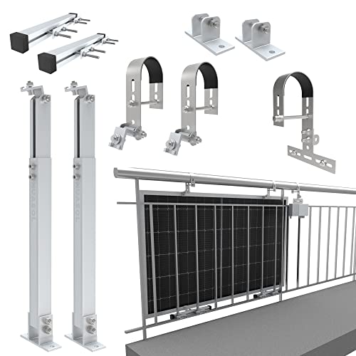 NuaSol - Balkonkraftwerkhalterung Geländer Befestigung für 1 Solarmodul und ein Wechselrichter Photovoltaik | rund | Set | Neigungswinkel 0° & 25-45°| Geländer Durchmesser bis 80mm