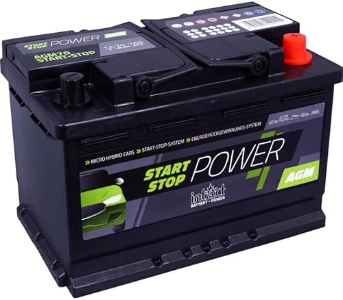 intAct AGM70SS AGM Start-Stop Batterie 12V 70Ah, 760A (EN) Kaltstartstrom, auslaufsichere und wartungsfreie AGM Batterie für Start-Stop-Fahrzeuge
