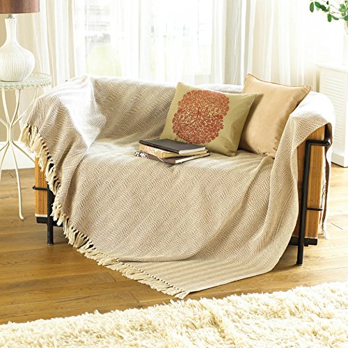 COMO Überwurf Decke für Stuhl/Bett oder Sofa, 100% Baumwolle, beige, 170 x 200 cm