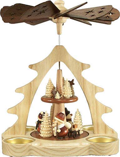 Rudolphs-Schatzkiste Pyramide Weihnachtsmann und Schneemann 22cm NEU Erzgebirge Teelichtpyramide Holzpyramide