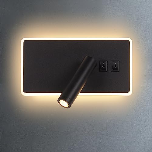 AIRTWESD Nachttischlampe schwenkbar Wandleuchte Schlafzimmer Strahler Leseleuchte Licht zum Lesen Flur mit Schalter (3W + 9W 3000k)