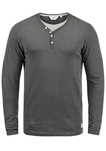!Solid Doriano Herren Longsleeve Langarmshirt Shirt Mit Grandad-Ausschnitt, Größe:M, Farbe:Med Grey M (8254)