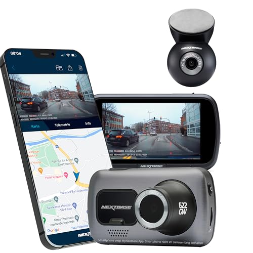 Nextbase® 622GW Dash-Cam Auto Bundle mit Heckscheibenkamera, 4K / 30 FPS, 1080p / 60 FPS, 3 Zoll HD Touchscreen, 140° Weitwinkel, SOS–Notruffunktion, Alexa, 10Hz GPS, Polarisationsfilter, Nachtsicht
