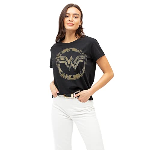 DC Comics Damen Wonder Woman Metallic Logo T Shirt, Schwarz (Black Blk), 38 EU