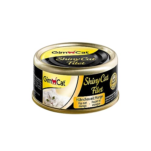 GimCat ShinyCat Filet Hühnchen mit Mango - Katzenfutter mit saftigem Filet ohne Zuckerzusatz für ausgewachsene Katzen - 24 Dosen (24 x 70 g)