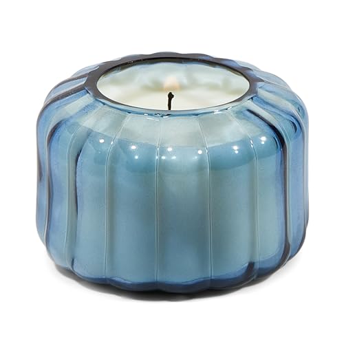 Paddywax Duftkerzen, Vintage-Stil, Ripple-Kollektion, mundgeblasenes Glas, luxuriös, handwerkliche Kerze, 128 g, Blau – Pfeffer-Indigo
