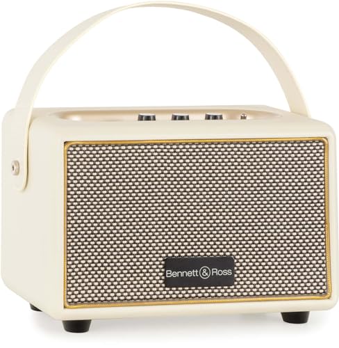 Bennett & Ross BB-820CW Blackmore Junior Version 2020 - Retro Bluetooth Lautsprecher in Lederoptik mit 5200 mAh Akku - Vintage Speaker mit 20W - MicroSD-Eingang mit MP3-Player - Aux-in - Weiß