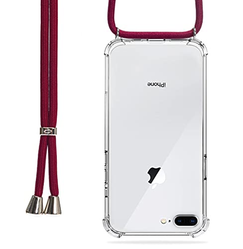 Trop Saint® Handy Hülle mit Band für iPhone 7 Plus und 8 Plus Handykette Seil Schnur mit Case zum Umhängen - Burgund