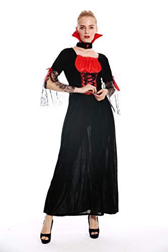 dressmeup W-0279 Kostüm Damen Frauen Halloween Karneval Böse Fee Vampirin Kleid lang schwarz rot M