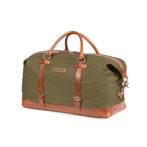 DRAKENSBERG Weekender 'Owen' - Canvas Reisetasche Herren und Damen mit Leder, Vintage, erweiterbar, 50L - Oliv-Grün, DR00110