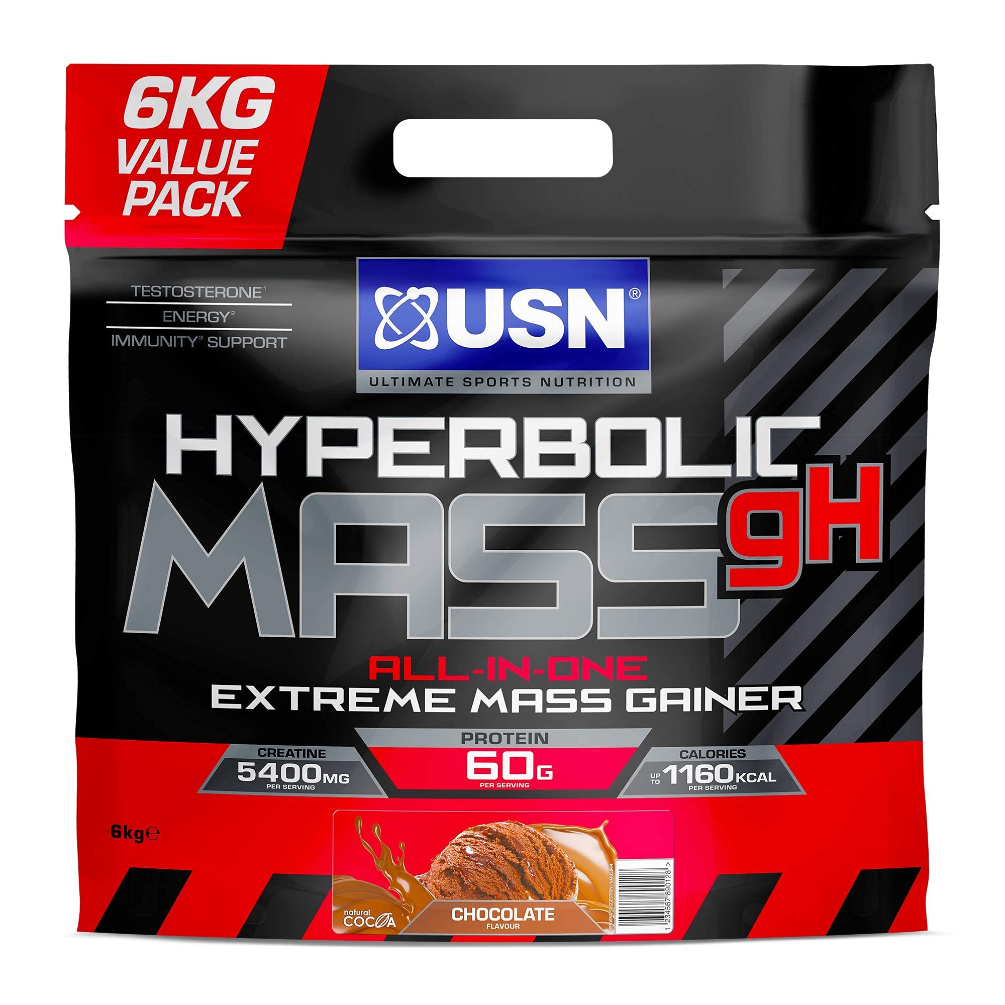 USN Hyperbolic Mass gH: All-in-One Mass-Gainer-Proteinpulver für schnelle, effektive Gewichts- und Muskelmassenzunahme, Pre- and Post-Workout Weight Gainer Komplex, Schokolade, 6kg