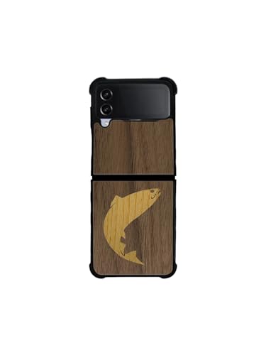 Schutzhülle aus Holz für Samsung Galaxy Z Flip 4, Motiv: Fische, Walnuss