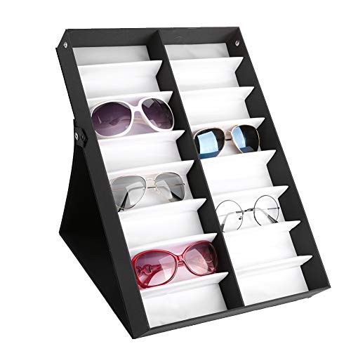 Wakects Brillenbox zur Aufbewahrung, Brillenorganizer Brillenaufbewahrung mit Staubschutz für 18 paar Brillen Brillendisplay Faltbarer Deckel 48,5 * 33 * 6 cm