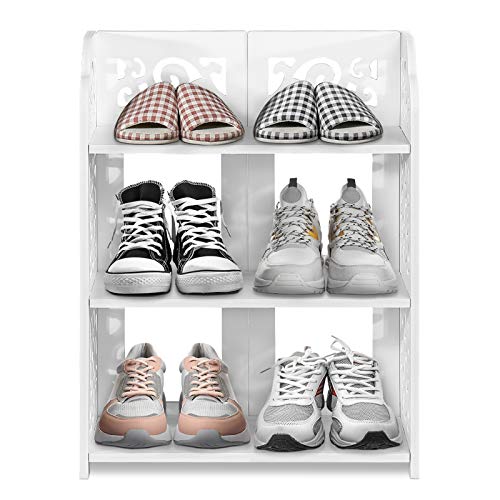 Zoternen Schuhe Regal Organizer aus Holz und Kunststoff, 4 Schichten, Schuhschrank, geschnitzt, Aufbewahrungsschrank, Weiß, 40 x 23 x 71 cm
