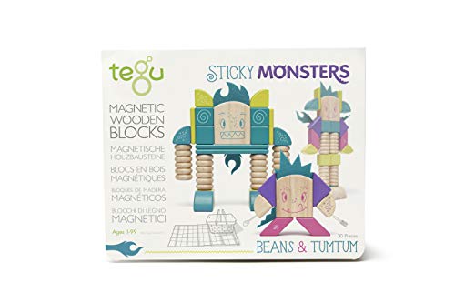 Tegu Sticky Monsters BEANS & TUMTUM Magnetisches Holzblock-Set - 30 Stück