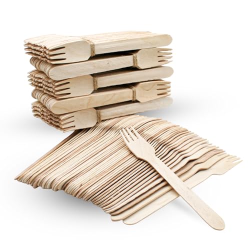 DOJA Barcelona Umweltfreundliche Einweggabeln | Packung mit 500 biologisch abbaubaren Gabeln | Einwegbesteck | 160 x 1,8 mm | Einweggabeln aus Holz | recycelbare Gabel | für Picknick, Mahlzeiten.