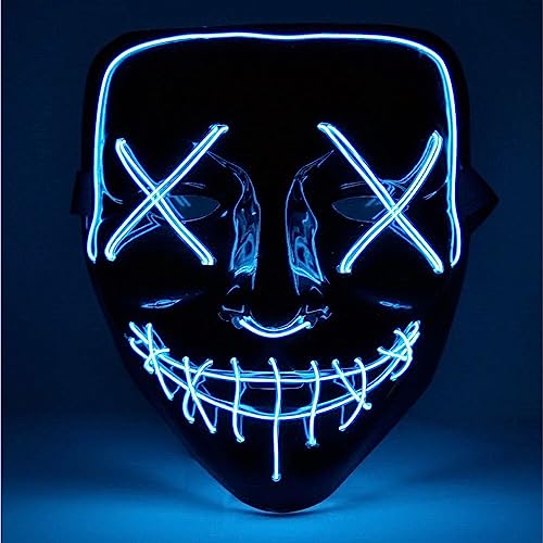 TK Gruppe Timo Klingler 5X LED Grusel Maske blau - wie aus Purge für Halloween als Kostüm für Herren & Damen (5X blau)
