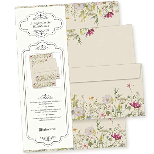 Wildblumen Briefpapier Set 250 Sets DIN A4 90 g/qm inkl. florale Briefumschläge - nachhaltig gedruckt
