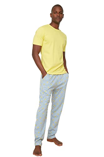 Trendyol Herren Yellow Banana Printed Knitted Kit Pajama Set, Gelb, M EU