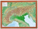Alpen klein mit Rahmen 1:2.4MIO: Reliefkarte Alpenbogen klein mit Holzrahmen: Tiefgezogenes Kunststoffrelief