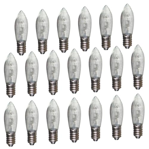 Erzgebirgslicht - AUSWAHL - 20 Stück LED Topkerze 8-55 V 0,1-0,2 W für 4-28 Brennstellen E10 Riffelkerze Ersatzbirne Glühbirne Glühlämpchen für Lichterketten Pyramide Schwibbogen