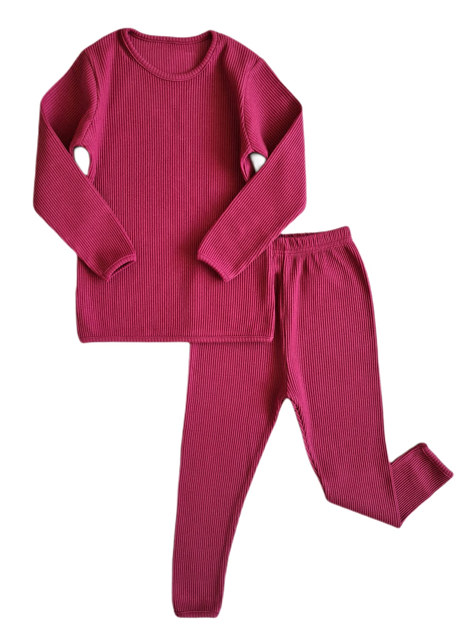 DreamBuy 20 Farben Gerippter Pyjama/Trainingsanzug/Loungewear Unisex Jungen und Mädchen Pyjamas Babykleidung Pyjamas für Frauen und Herren Pyjamas (L, Rotweinrot)