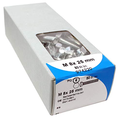HSI Sechskantschrauben mit Muttern 8.8 DIN 933 / ISO 4017 (8x25mm 50Stk 974220)