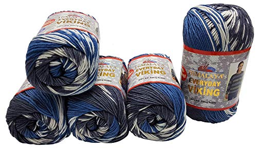 5 x 100 Gramm Everyday Viking Antipilling Wolle mit Farbverlauf, 500 Gramm Strickwolle mit Anti-Pilling Effekt Mehrfarbig, Norwegermuster (grau blau weiss 70506)