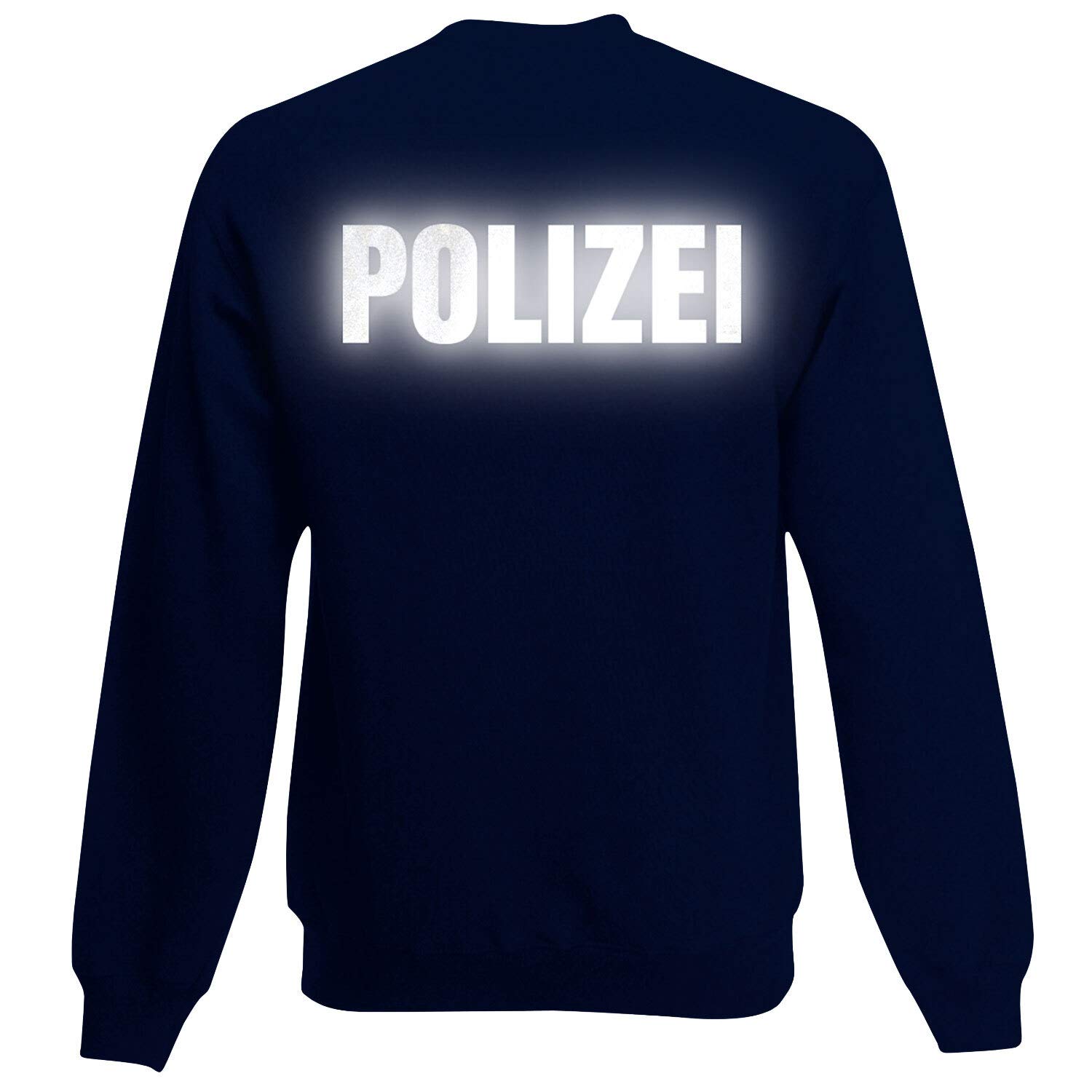 Shirt-Panda Herren Polizei Sweatshirt · Druck Brust & Rücken · Polizisten Pullover · Pulli für Polizeileute · Reflex · 80% Baumwolle · Police Sweater · Dunkelblau (Druck Reflex) 3XL