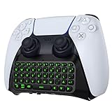 MoKo Grün Hinterlicht Tastatur für PS5 Controller, Kabellos PS5 Mini Tastatur Chatpad für Playstation 5 Controller, Integriert Tastaturlautsprecher mit 3,5 mm Buchse für Nachrichten & Chatten, Schwarz