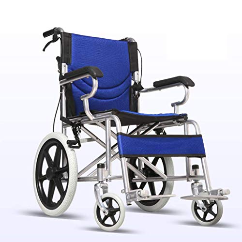 AOLI Leichtgewichtrollstuhl Falten, ältere Reisen Kleiner Multifunktions Rollstuhl, Geeignet für Senioren, Behinderte, Medical Rollstuhl, Ergonomie, Blau,Blau
