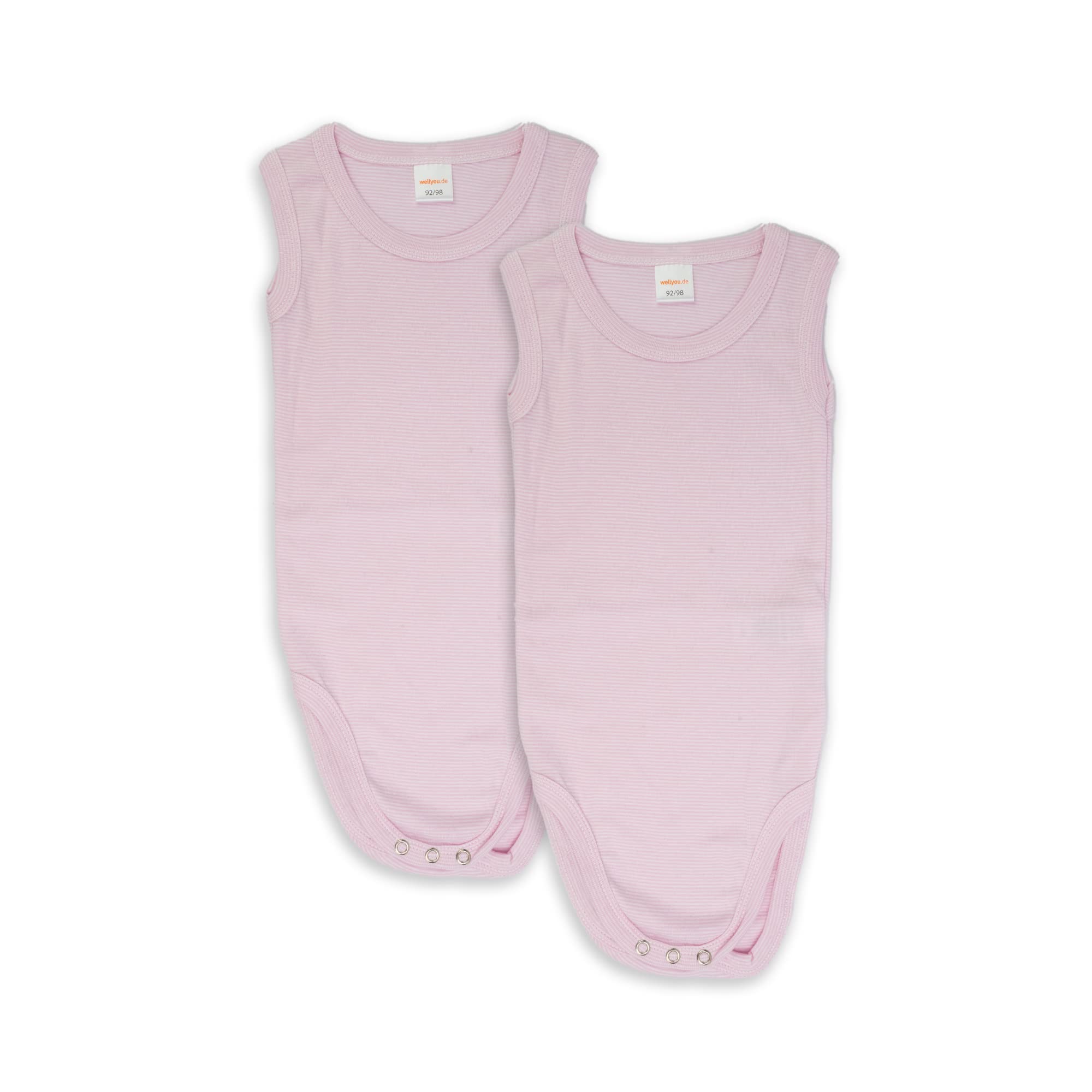 WELLYOU Doppelpack Baby Body - Kinder Body ohne Arm rosa-Weiss gestreift , Rosa, 116-122