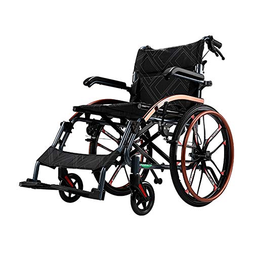 ZXGQF Faltbarer Rollstuhl, leichter Rollstuhl, Reiserollstuhl Transportrollstuhl, Feste Armlehnen und Fußstütze, für ältere und behinderte Menschen, Sitzbreite: 46 cm (M)