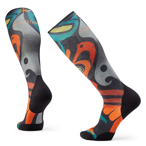 Smartwool Ski Targeted Cushion Merino Wool Over the Calf Socks for Men and Women — Custom Print by Trickster Company, Schwarz, Large