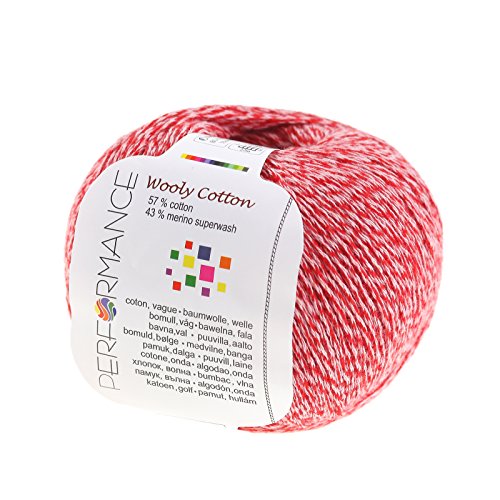 500g Strickgarn Wooly Cotton Baumwolle m. 43% Merino-Wolle veredelt Naturgarn, Farbe:rot