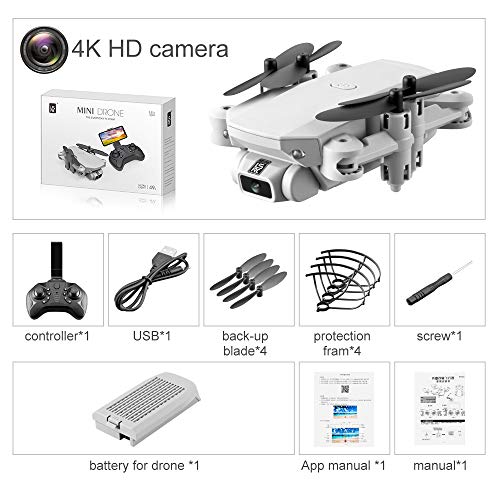 FidgetFidget Mini-Drohne, Drohne mit 4K / 1080P HD-Kamera, Halten der Druckhöhe, Headless-Modus, Ein-Schlüssel-Auto-Return/Land Off, faltbar, Geeignet für Anfänger Grau 4K