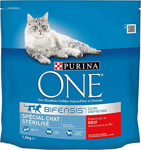 Futterkroketten für Katzen von Purina One, speziell für ausgewachsene Katzen, sterilisiert, Größe und Geschmack wählbar.