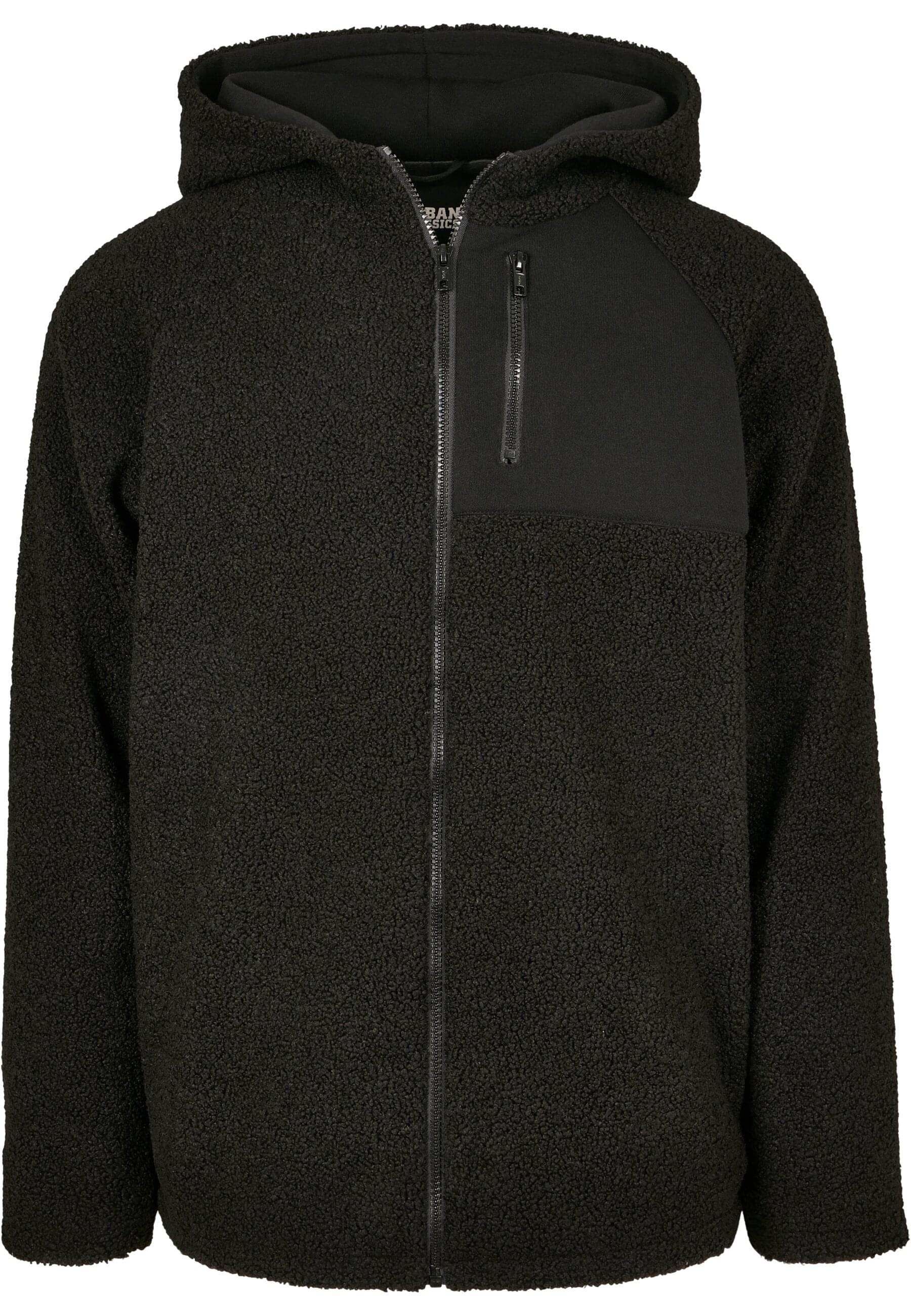 Urban Classics Herren Hooded Sherpa Zip Jacket Jacke, Schwarz (Black 00007), Large (Herstellergröße: L)