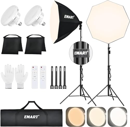 EMART Softbox Set Fotostudio, 65cm Durchmesser Dimmbare LED Softbox Beleuchtung Kit, 135W 3000-6500K Soft Box Set für Fotografie, Video, Fotografie, Studio Porträts, Live-Streaming