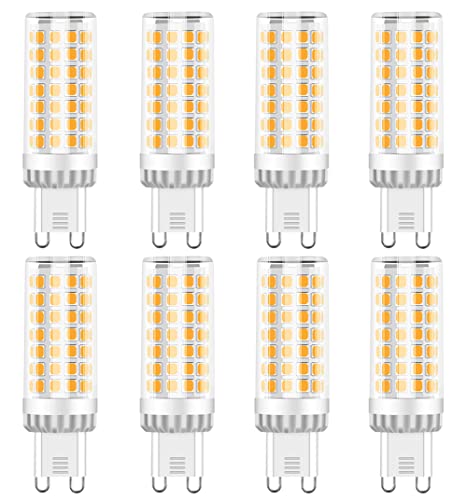 G9 LED Lampe 9W, 750LM, Warmweiß 3000K, Ersatz 50W-80W G9 Halogenlampe, G9 Sockel, Kein Flackern, Nicht Dimmbar, G9 Glühbirnen für Kronleuchter, Deckenleuchten, Wandleuchten, AC 220-240V, 8er Pack