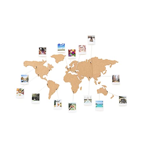 Weltkarte aus Kork / Pinnwand als Weltkarte – selbstklebend – alle Kontinente als separate Stücke – mit 16 Heftzwecken – ideal für Weltenbummler