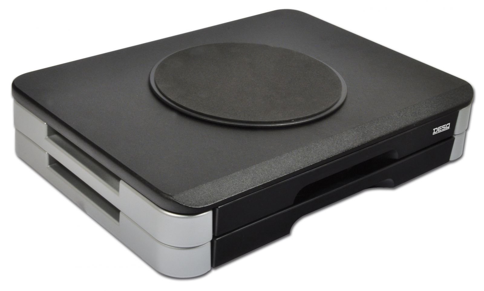 Desq® 1533 Monitorständer mit zwei Schubladen, 360 Grad Drehscheibe für den einfachen Austausch von Bildschirminformationen, silber