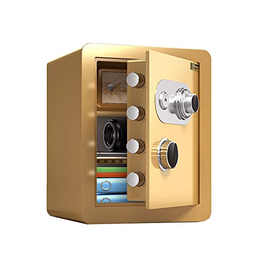 UYSELA 45 cm manueller Maschinen-Safe,diebstahlsicherer Ganzstahl-Nachttisch-Garderobe,unsichtbarer Safe,Büro-Aktenschmuck,Passwort-Safe,Tresorschrank (Farbe: Braun) (Gold)