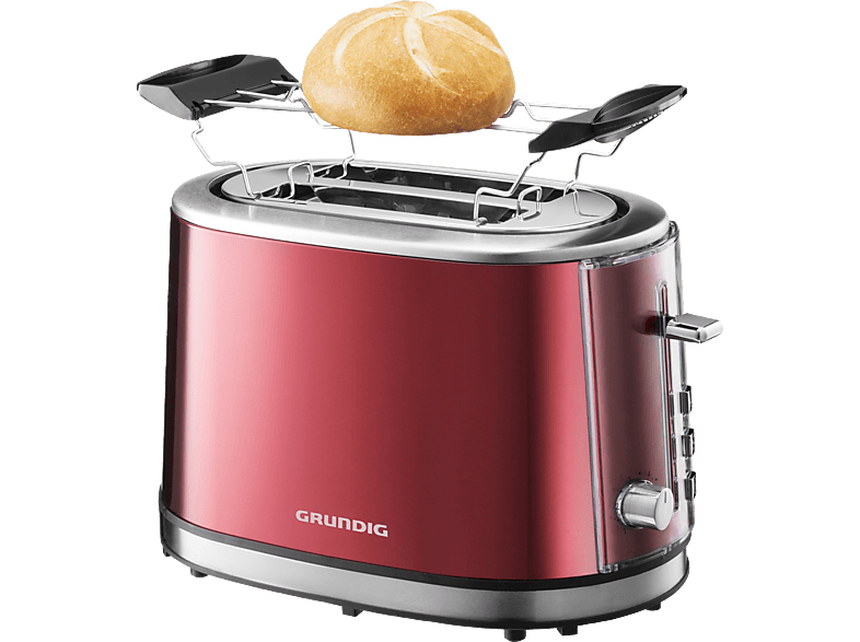 GRUNDIG TA 6330 Toaster Metallic/Rot/Edelstahl (850 Watt, Schlitze: 2)