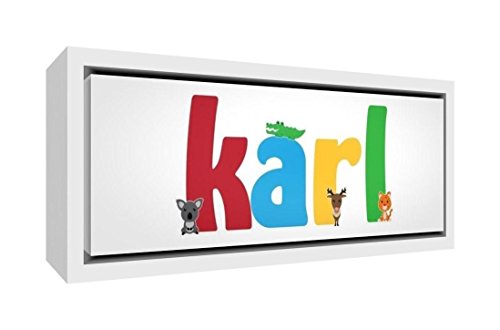 Little Helper KARL1542-FC-15DE Holz gerahmte Leinwanddruck Personalisiert mit Jungennamen, Karl, Klein, 19 x 46 x 3 cm