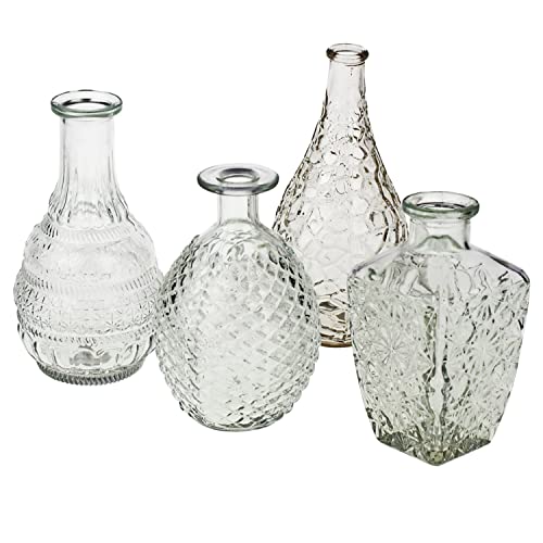 6 TLG. Set Vasen aus Glas im Vintage Look - in Zwei Größen erhältlich - Tischvasen Shabby Chic - Blumenvasen - Glasvasen klein - Vasen Tischdeko Größe 6 x (H 14,8-20 cm)