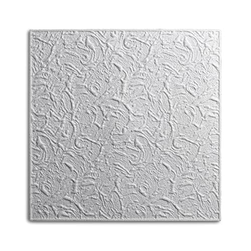 DECOSA Styropor Deckenplatten PARIS in Putz Optik - 40 Platten = 10 m2 - Edle Deckenpaneele weiß - Dekor Paneele 50 x 50 cm - Decken Styroporpaneele