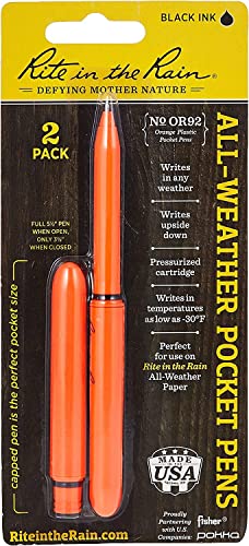 Rite in the Rain Orange Pocket Pen - Set of 2 (OR92) - EDC Waterproof Pen - Compact