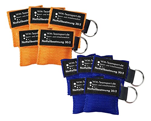 10x Notfall-Beatmungshilfe /-tuch im praktischem Schlüsselanhänger - blau & orange - CPR Mask